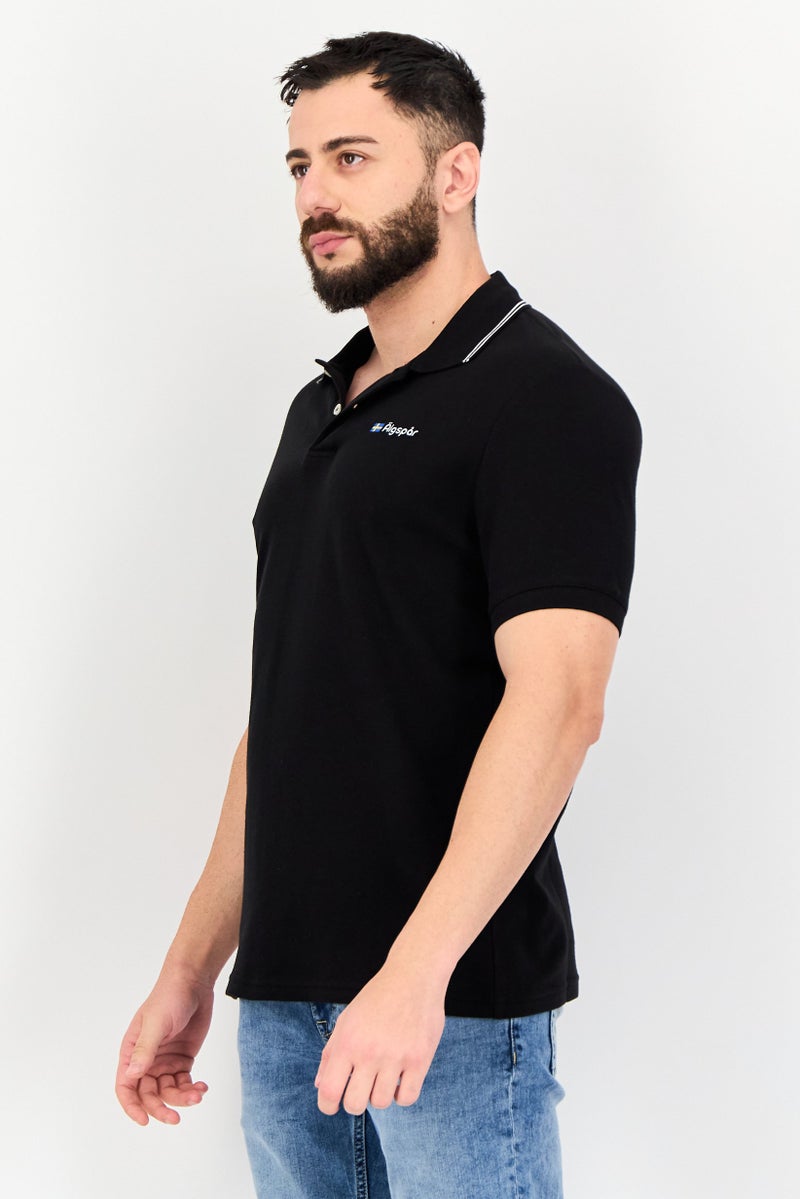 Algspar Men Regular Fit Brand Logo Short Sleeve Polo Shirt, Black - Image 2