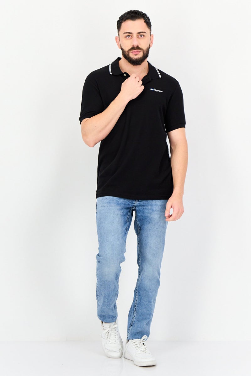 Algspar Men Regular Fit Brand Logo Short Sleeve Polo Shirt, Black - Image 4