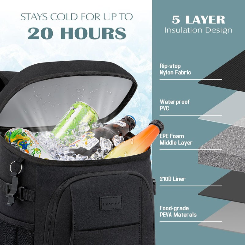 Tuwubi Cooler Backpack 35 Cans, Backpack Coolers Insulated Leak Proof for Men Women, Waterproof Soft Sided Lunch Camping Beach Travel Ice Chest Backpack Cooler Bag Black - Image 3