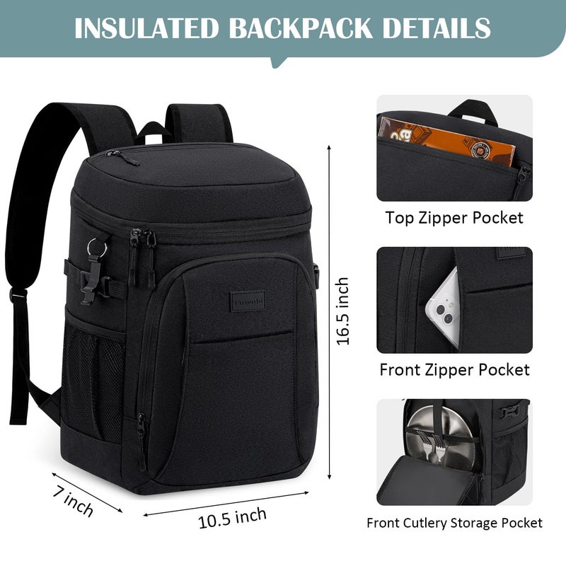Tuwubi Cooler Backpack 35 Cans, Backpack Coolers Insulated Leak Proof for Men Women, Waterproof Soft Sided Lunch Camping Beach Travel Ice Chest Backpack Cooler Bag Black - Image 5