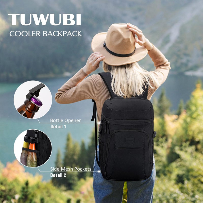 Tuwubi Cooler Backpack 35 Cans, Backpack Coolers Insulated Leak Proof for Men Women, Waterproof Soft Sided Lunch Camping Beach Travel Ice Chest Backpack Cooler Bag Black - Image 2