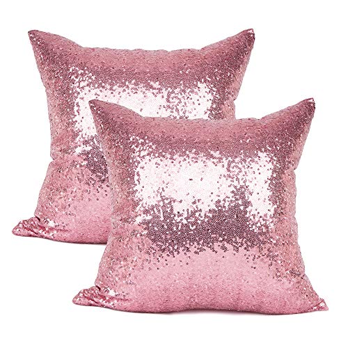 YOUR SMILE Pack of 2 New Luxury Series Pink Bling Decorative Glitzy Sequin  Comfy Satin Solid Throw Pillow Cover Cushion Case for WeddingChristmas18 x 18