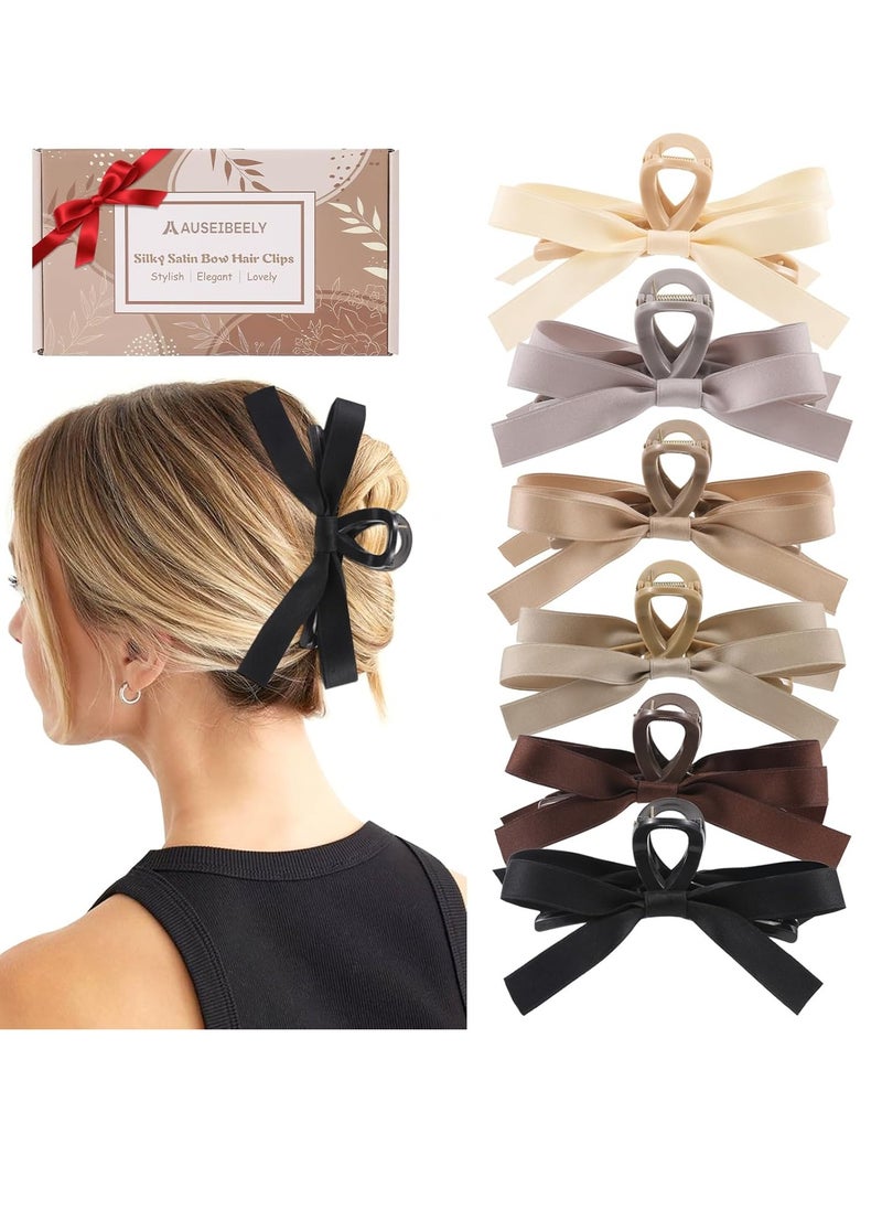 Auseibeely Auseibeely 6 PCS Silky Satin Bow Hair Clips, Non-Slip Clips for Thin and Thick Hair, Bows for Women, Girls, Weddings, and Bridesmaids  - Image 1