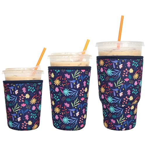 Xumbtvs 3 Pack Reusable Iced Coffee Sleeves  Xumbtvs Insulator Sleeve for Cold Beverages Neoprene Cup Holder for Starbucks Coffee Dunkin Coffee More Flower 