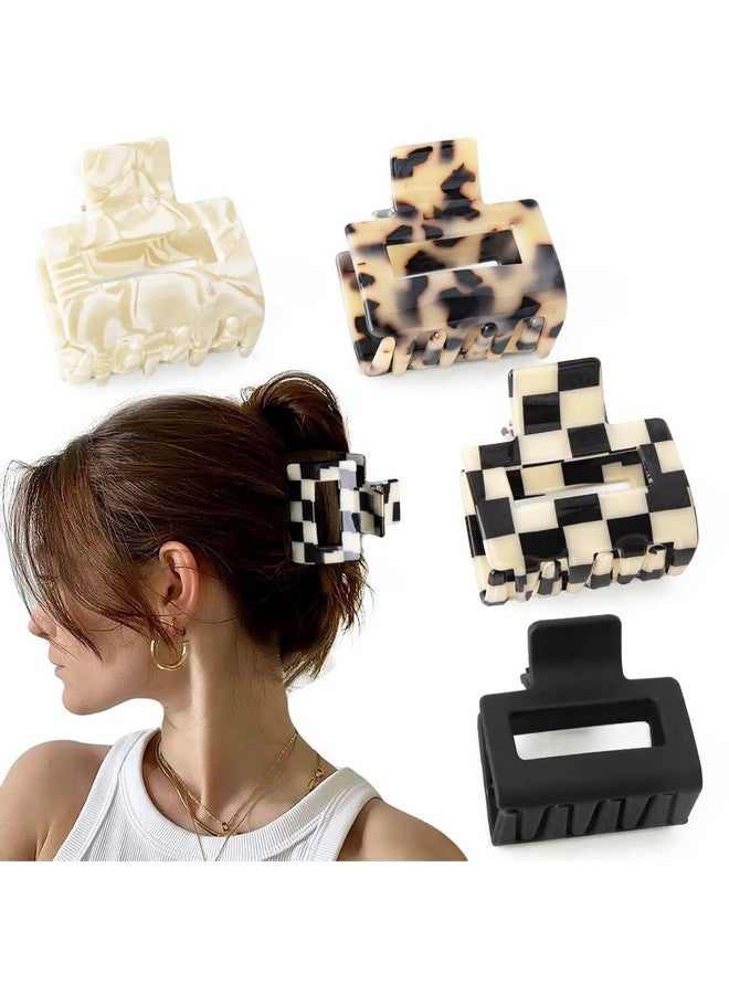 Bmobuo Checkered Tortoise Hair Clips for Women - 4Pcs 2" Small Acetate Claw Barrettes for Thick & Thin Hair - Image 1