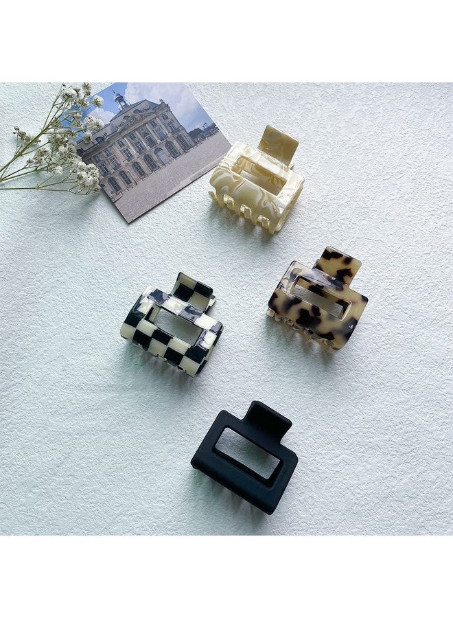 Bmobuo Checkered Tortoise Hair Clips for Women - 4Pcs 2" Small Acetate Claw Barrettes for Thick & Thin Hair - Image 2