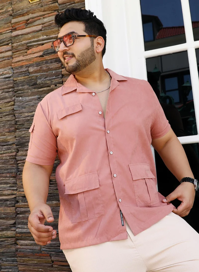 انستافاب بلس قميص رجالي Instafab Plus وردي مع تفاصيل كوبانية للملابس الكاجوال
