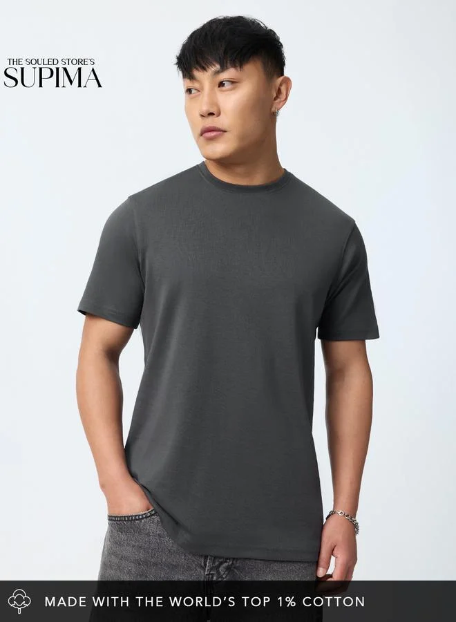 The Souled Store Mens Supima Cotton Round Neck T-Shirt - Charcoal Grey