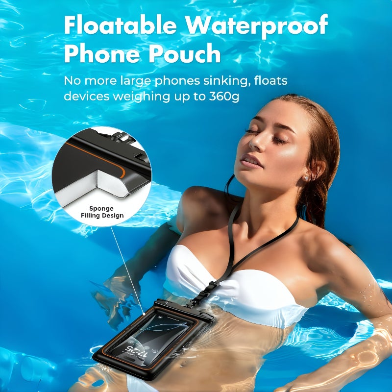 IP68 Waterproof Phone Pouch Sponge Floating Waterproof Phone Case With Lanyard Touchscreen Sensitive Compatible With iPhone 17 Pro Max 16 15 14 S25 S24 Phone Dry Bag For Vacation Cruise Travel Essential 7 0 Inch Black - Image 3