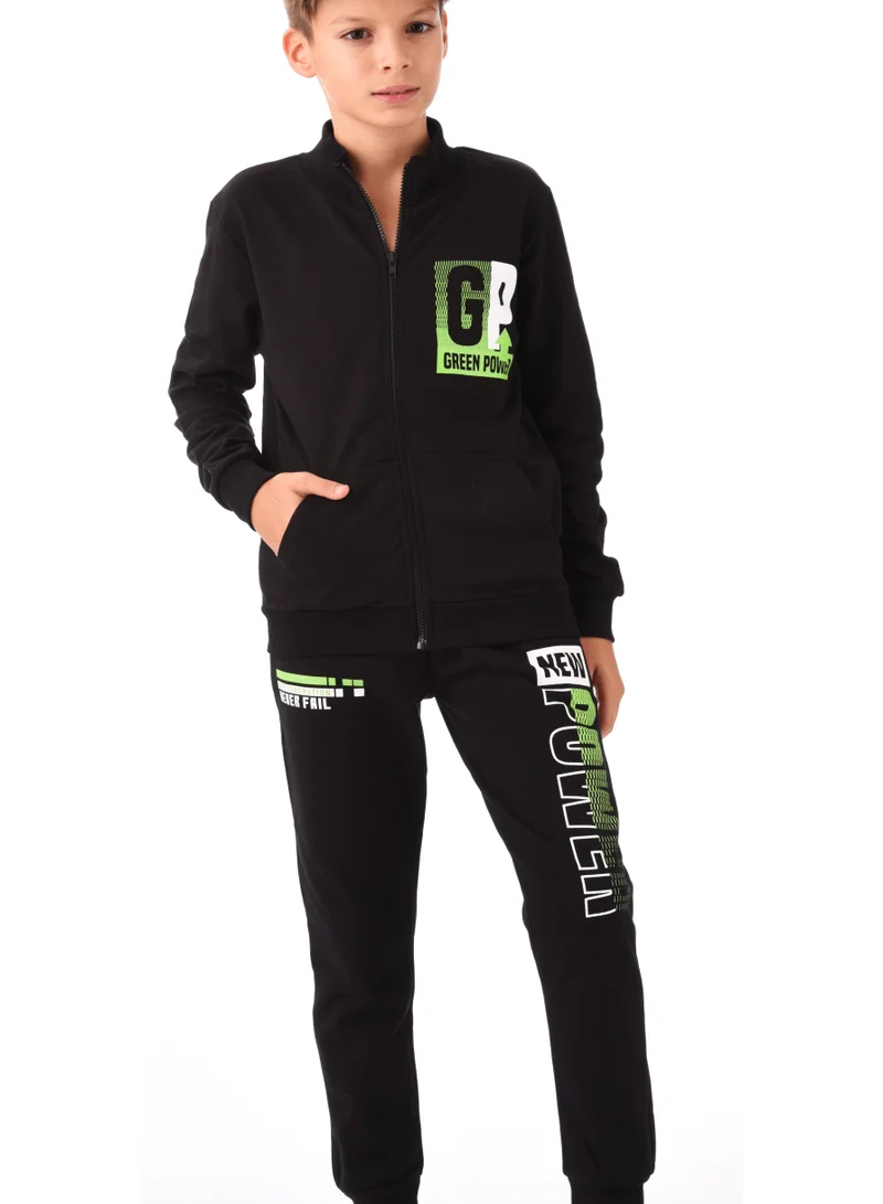 URBASY Urbasy Kids 100% Cotton, Zip Thru Sweatjacket  with Joggers Set - BLACK