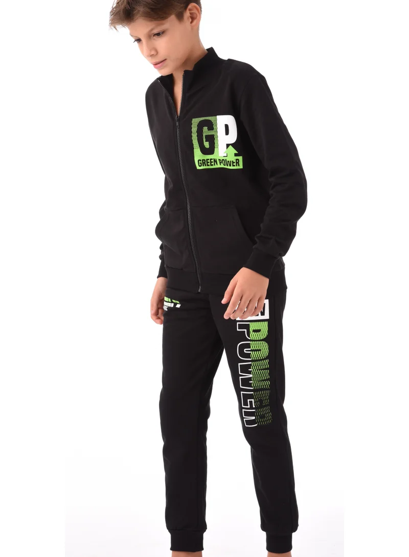 URBASY Urbasy Kids 100% Cotton, Zip Thru Sweatjacket  with Joggers Set - BLACK
