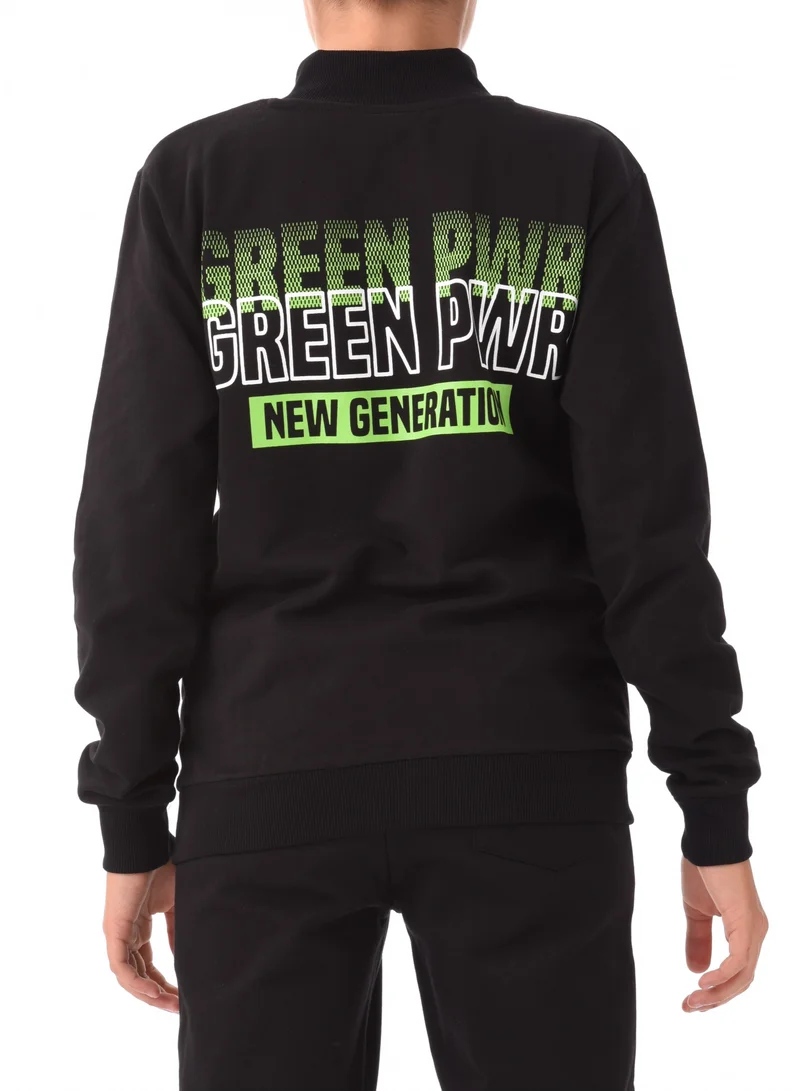URBASY Urbasy Kids 100% Cotton, Zip Thru Sweatjacket  with Joggers Set - BLACK