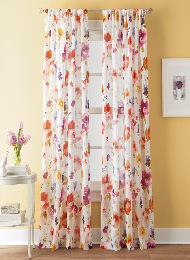 CHF Sabel Watercolor Floral Print Rod Pocket Single Curtain Panel, 84-inch, Multi - Image 1