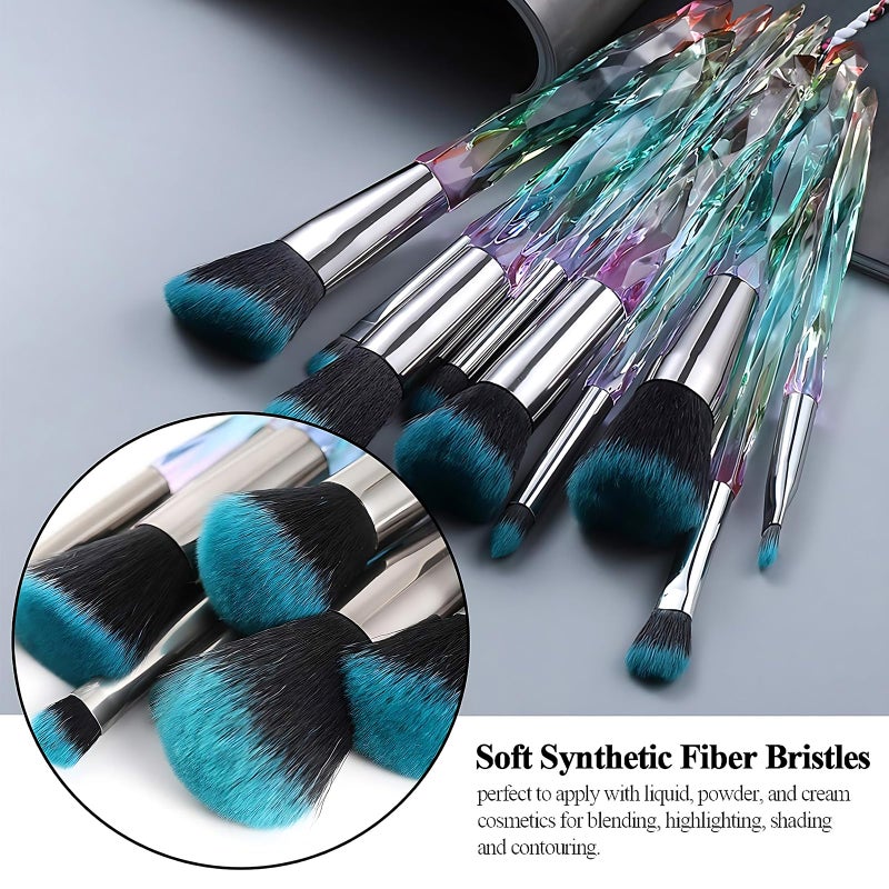 Kingtree Makeup Brushes Set, 10PCS Crystal Makeup Brushes Premium Synthetic Powder Foundation Concealer Eye Shadow Brush, Professional Face Eye Make Up Brushes for Girls Women - Image 4