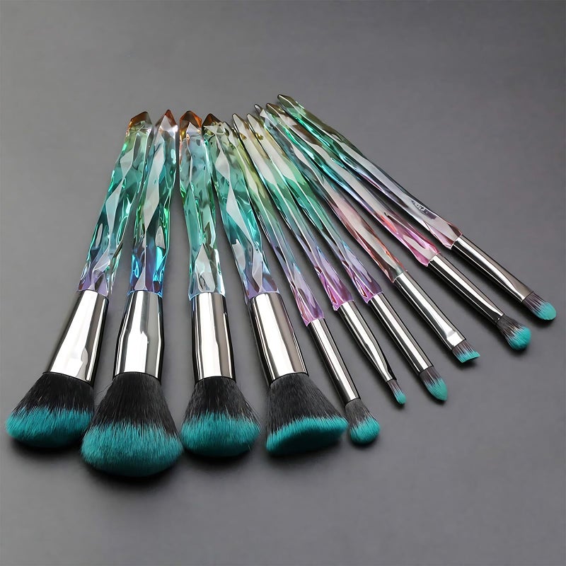 Kingtree Makeup Brushes Set, 10PCS Crystal Makeup Brushes Premium Synthetic Powder Foundation Concealer Eye Shadow Brush, Professional Face Eye Make Up Brushes for Girls Women - Image 5