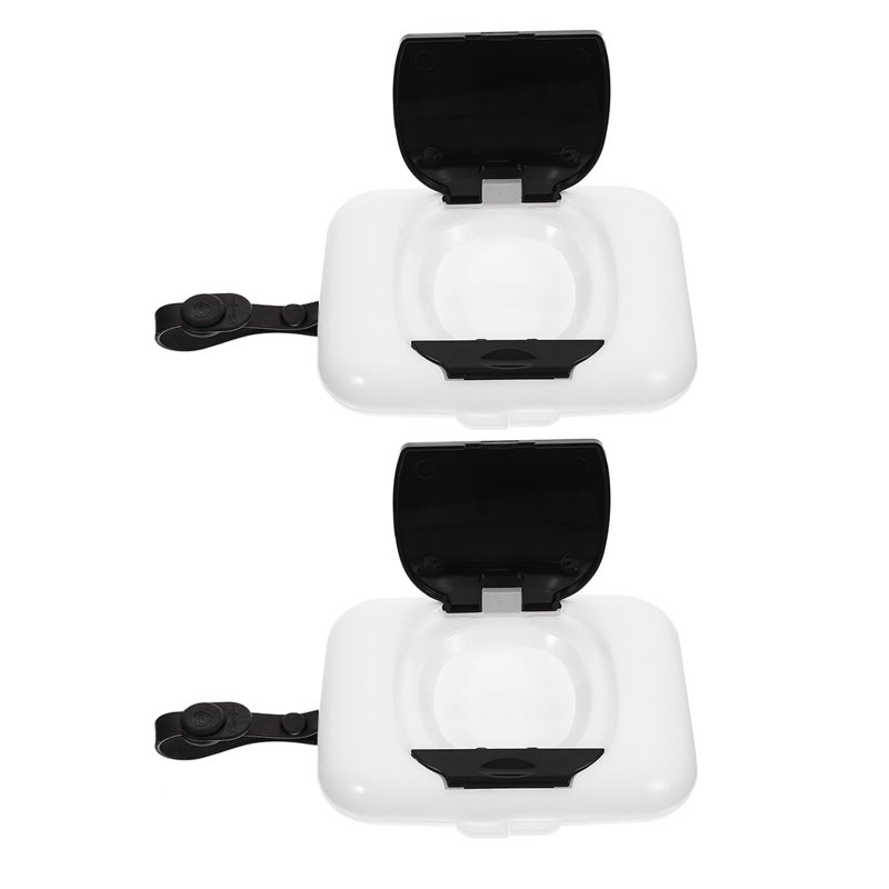 Reusable Portable Wipes Dispenser Box With Lid For Travel Outdoor Stroller 2 Pack Black - Image 2