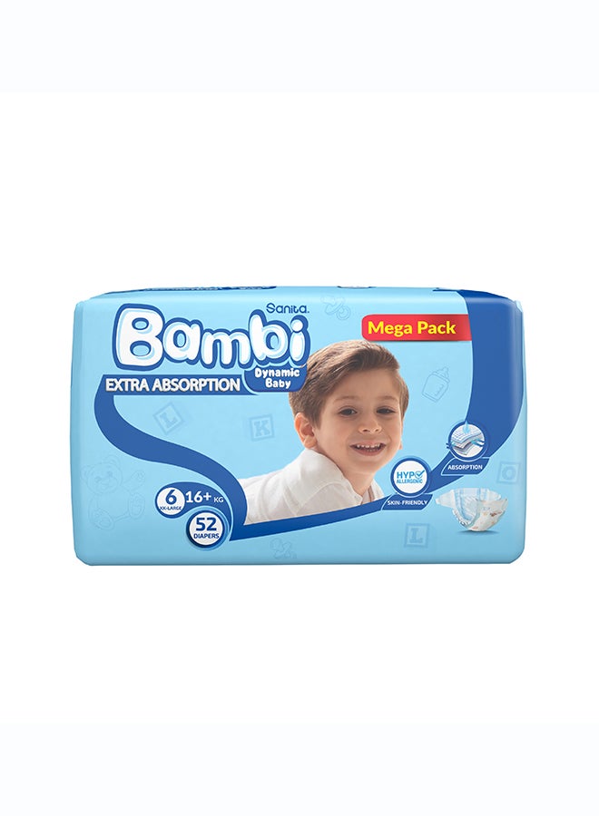 Sanita Bambi Baby Diapers Mega Pack Size 6, XX-Large, +16 KG, 52 Count (Pack of 2) Best Value