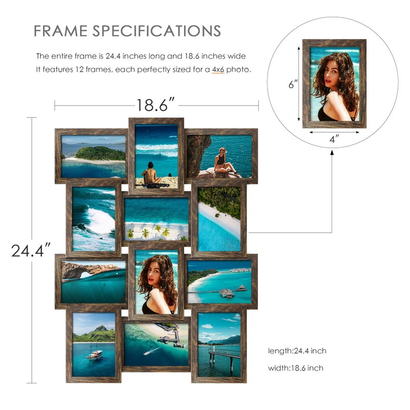Duenpy 4X6 Picture Frame Collage  12-Pack Picture Frames Collage Wall Decor  Set With Glass Front  Assembly Required  Brown - Image 2
