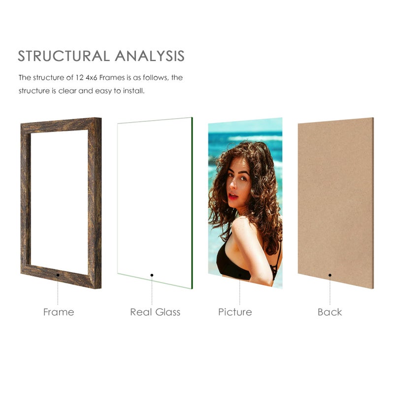 Duenpy 4X6 Picture Frame Collage  12-Pack Picture Frames Collage Wall Decor  Set With Glass Front  Assembly Required  Brown - Image 5