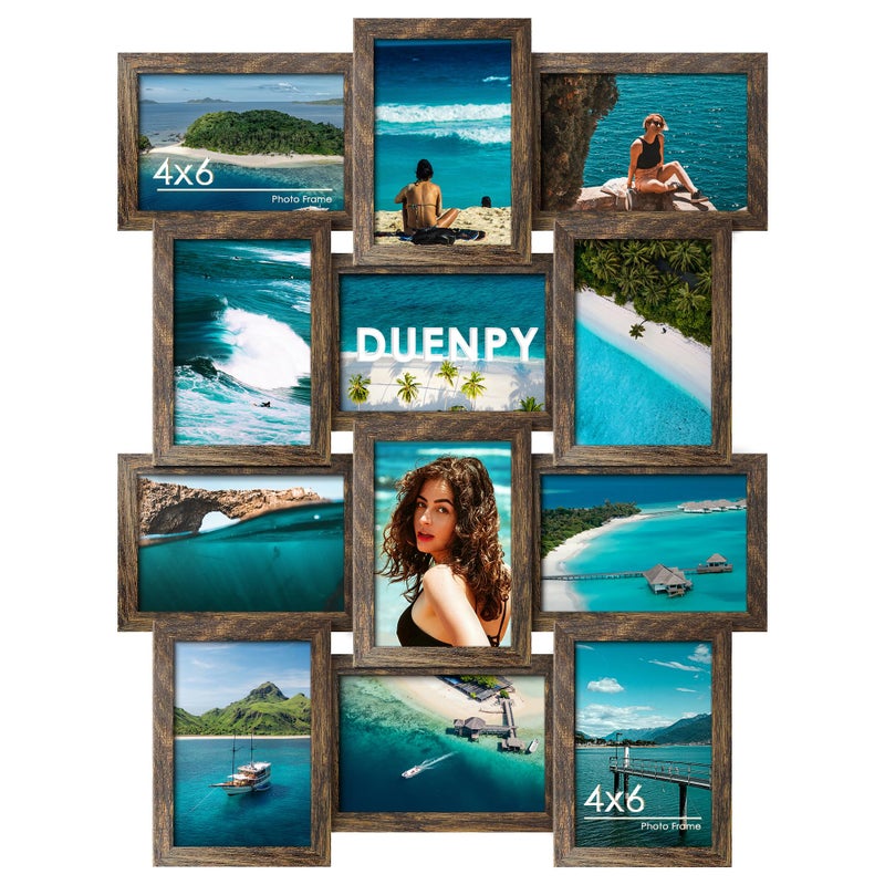 Duenpy 4X6 Picture Frame Collage  12-Pack Picture Frames Collage Wall Decor  Set With Glass Front  Assembly Required  Brown - Image 1