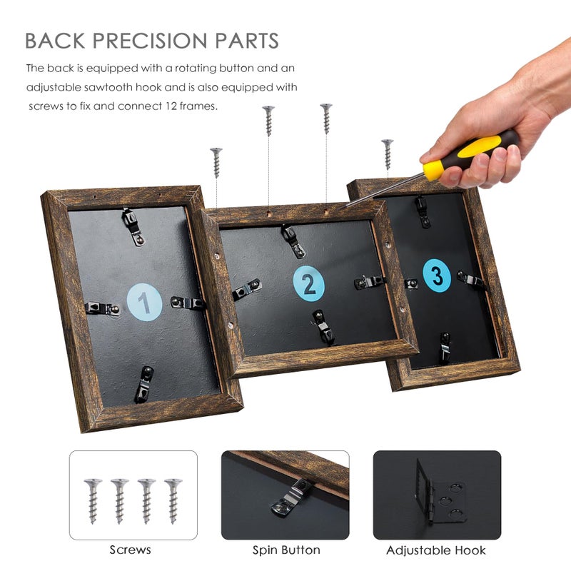 Duenpy 4X6 Picture Frame Collage  12-Pack Picture Frames Collage Wall Decor  Set With Glass Front  Assembly Required  Brown - Image 4