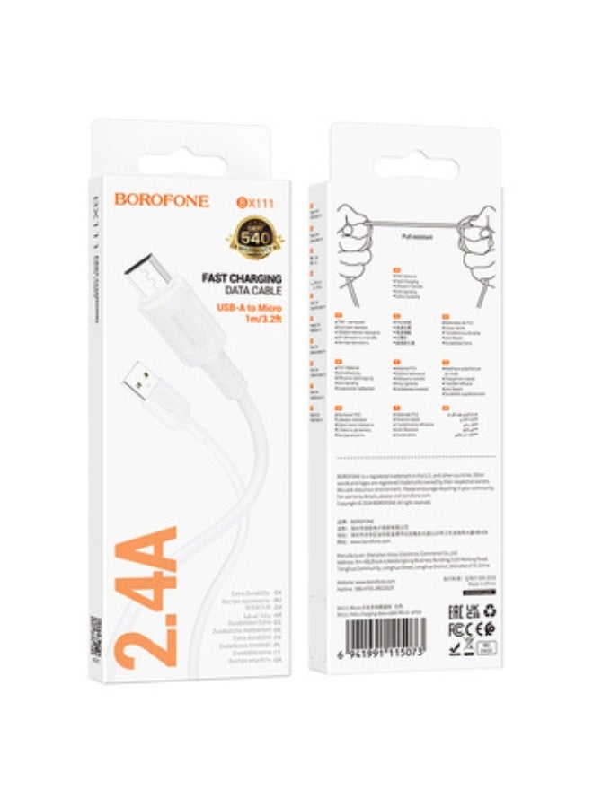 بوروفون Borofone Cable BX111 Feliz - USB to Micro USB - 2,4A 1 metre white - Image 3