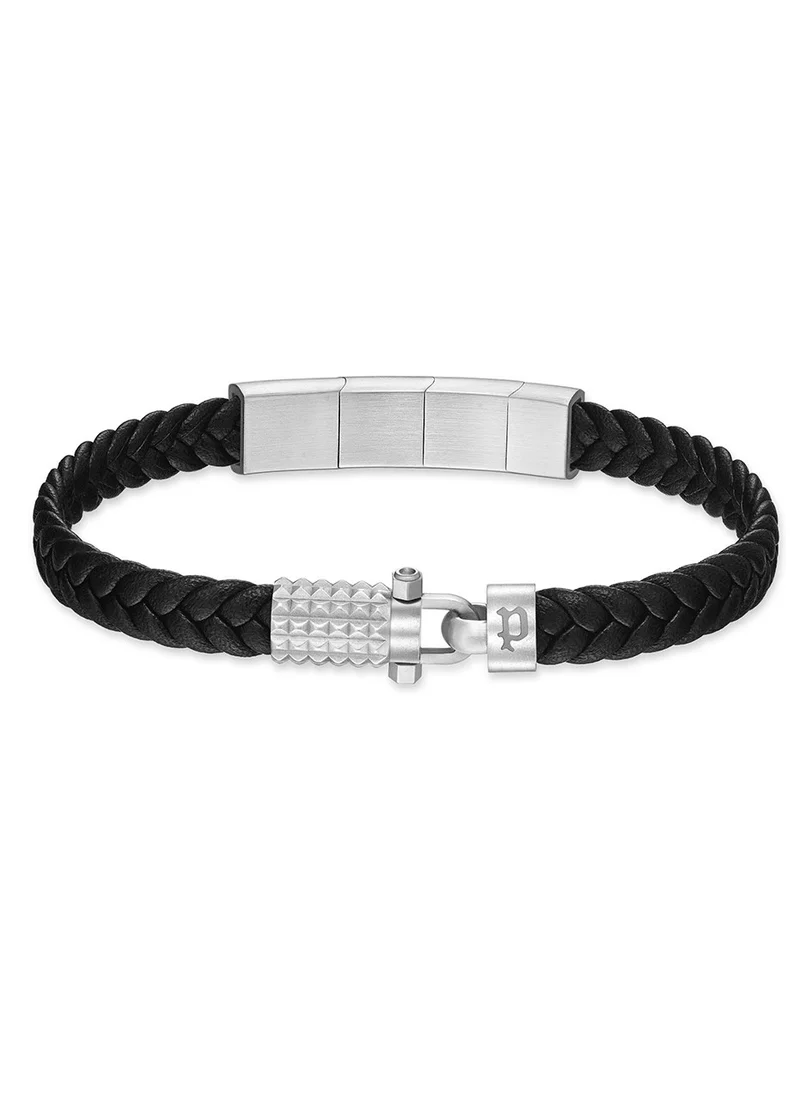 بوليس Wrath Black Braided Leather Gents Bracelet