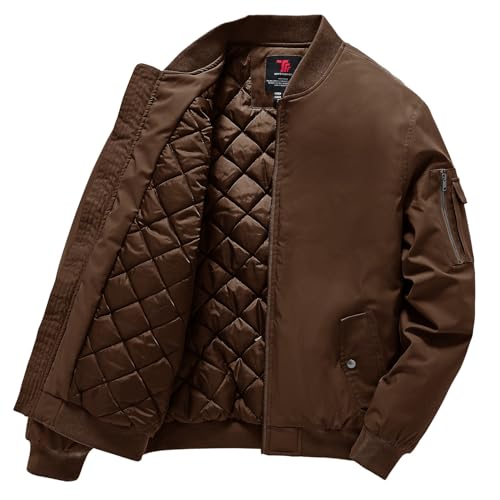 Gopune Mens Windproof Bomber Jacket Warm Water Resistant Windbreaker Winter Outwear Quilted Jackets Coats Coffee2XL - Image 1