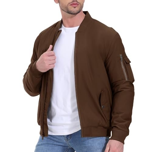 Gopune Mens Windproof Bomber Jacket Warm Water Resistant Windbreaker Winter Outwear Quilted Jackets Coats Coffee2XL - Image 3