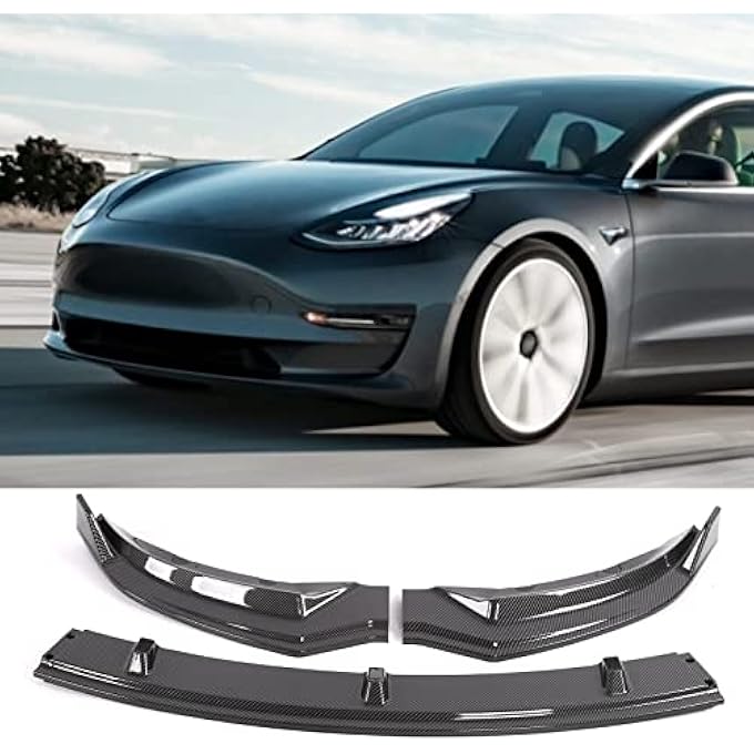 Torvex Bumper Lip, Front Spoiler Trim Compatible with Tesla 2017-2021, Carbon Fiber Style Lip, 3 Piece Bumper Protection Set - Image 4