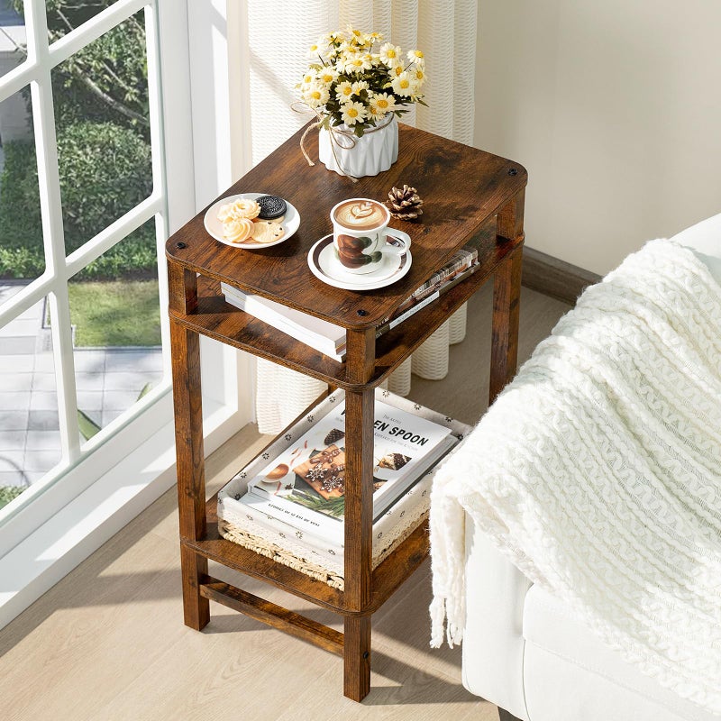 YUFAM Side Table End Table Tall Night Stand 3-Tier for Living Room Bedroom Bathroom Office Furniture Brown - Image 3