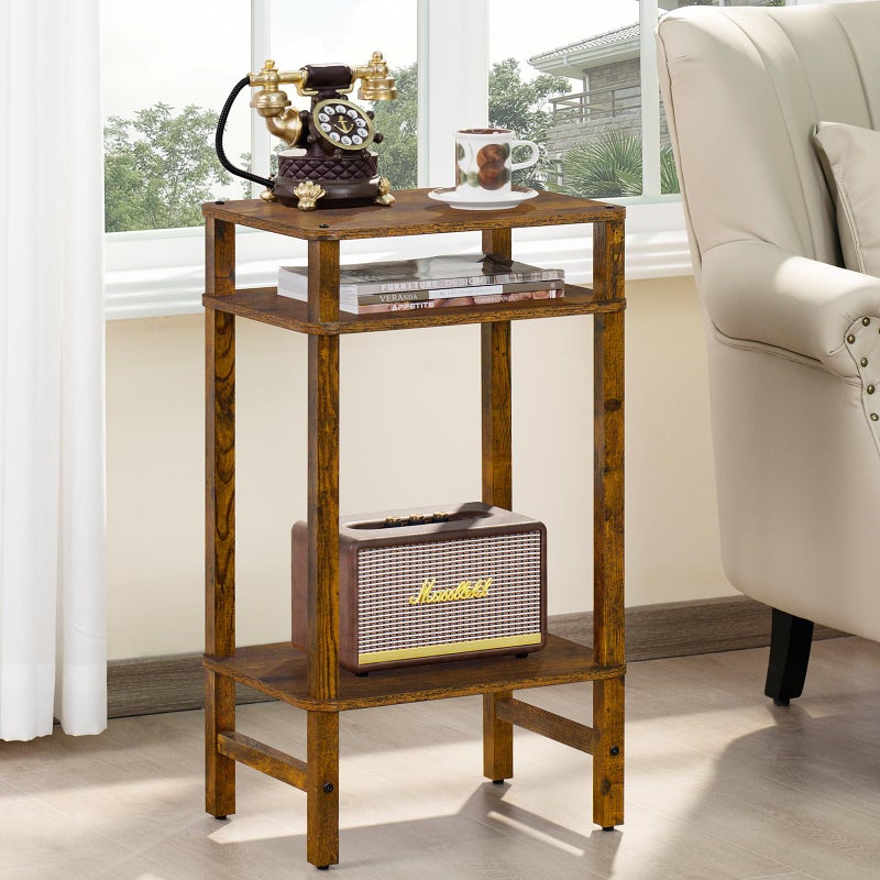 YUFAM Side Table End Table Tall Night Stand 3-Tier for Living Room Bedroom Bathroom Office Furniture Brown - Image 2