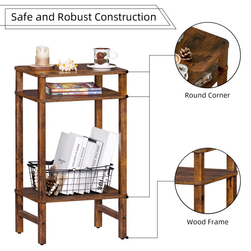 YUFAM Side Table End Table Tall Night Stand 3-Tier for Living Room Bedroom Bathroom Office Furniture Brown - Image 5
