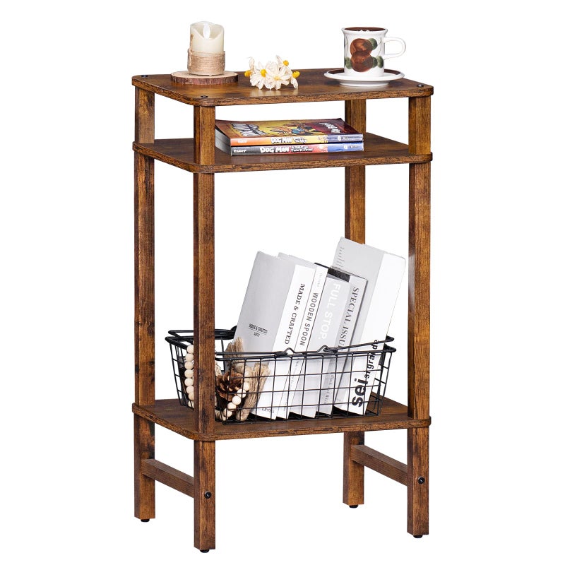 YUFAM Side Table End Table Tall Night Stand 3-Tier for Living Room Bedroom Bathroom Office Furniture Brown - Image 1