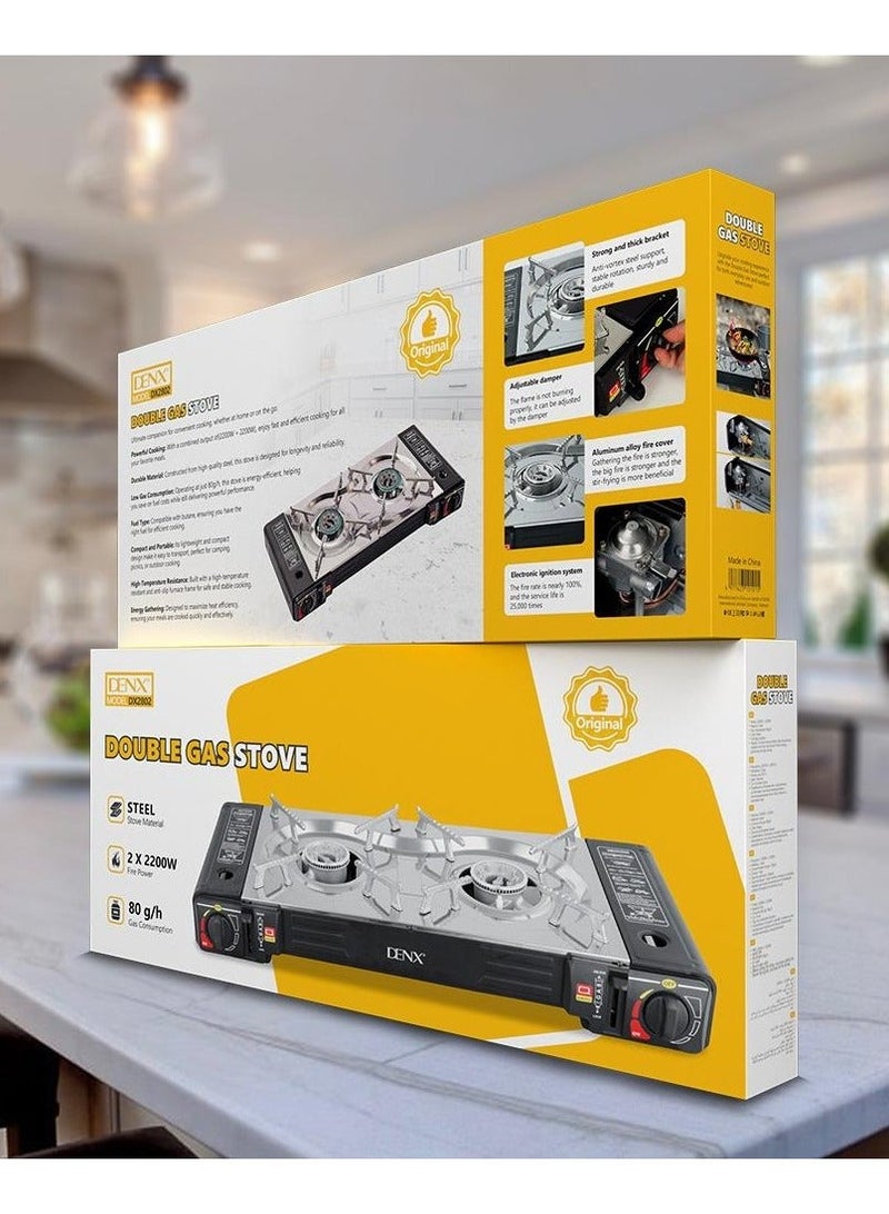 Denx DX2802 Portable Dual Gas Stove – 2200W × 2 Power for Cooking Anywhere - Image 1