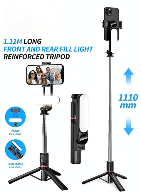 Removable fill light stable selfie stick tripod (1110mm)