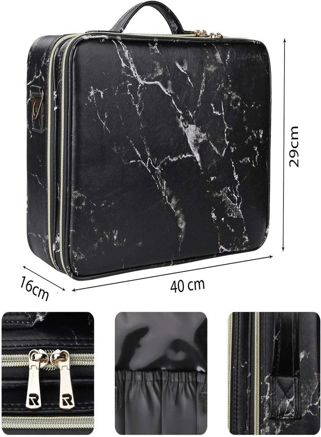 SHAMAX Extra Large Professional Makeup Organizer for Makeup Artists, Cosmetic Vanity Bag, Adjustable Dividers, Travel Makeup Bag for MUA, Nail Artists, MUA(Black Marble) (41x29x12 cm) - Image 2