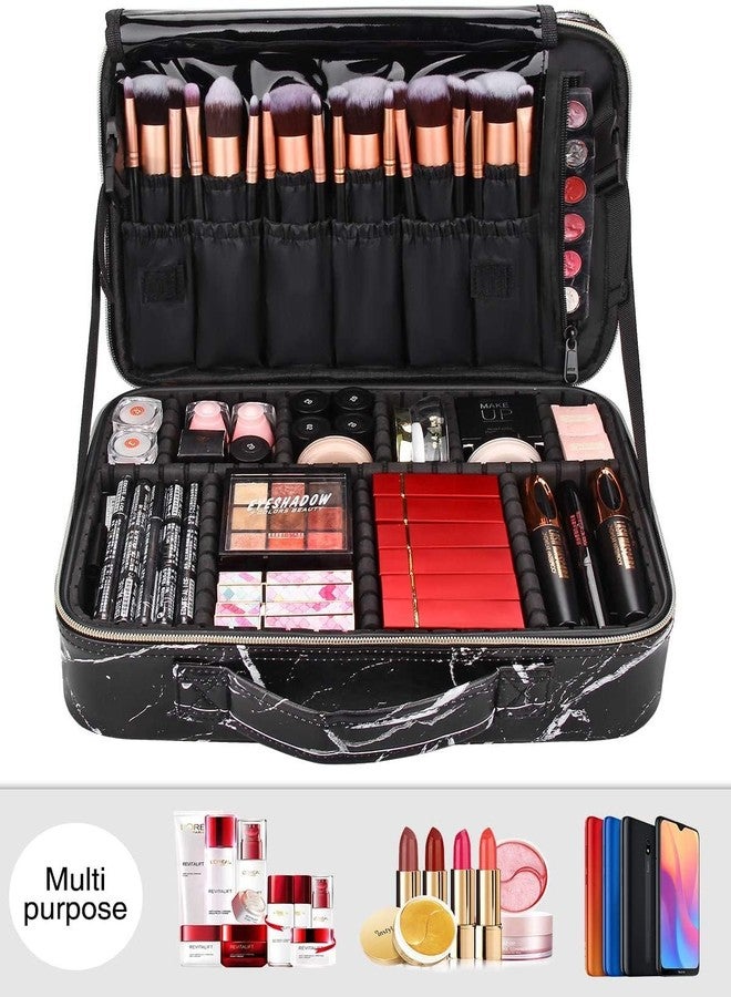 SHAMAX Extra Large Professional Makeup Organizer for Makeup Artists, Cosmetic Vanity Bag, Adjustable Dividers, Travel Makeup Bag for MUA, Nail Artists, MUA(Black Marble) (41x29x12 cm) - Image 3