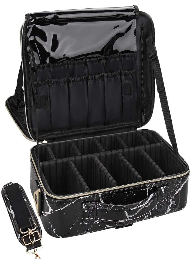 SHAMAX Extra Large Professional Makeup Organizer for Makeup Artists, Cosmetic Vanity Bag, Adjustable Dividers, Travel Makeup Bag for MUA, Nail Artists, MUA(Black Marble) (41x29x12 cm) - Image 5
