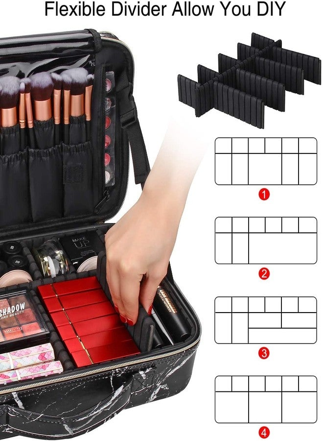 SHAMAX Extra Large Professional Makeup Organizer for Makeup Artists, Cosmetic Vanity Bag, Adjustable Dividers, Travel Makeup Bag for MUA, Nail Artists, MUA(Black Marble) (41x29x12 cm) - Image 4