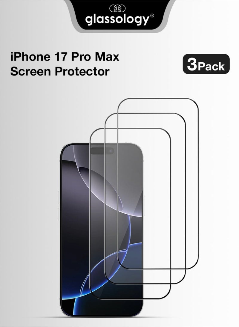 جلاسولوجي 3 pack Phone 17 Pro Max Ultra‑Clear Screen Protector 9H Tempered Glass for Maximum Clarity, Scratch‑Resistant, Anti‑Fingerprint, Bubble‑Free & Ultimate Protection Bundle - Image 1