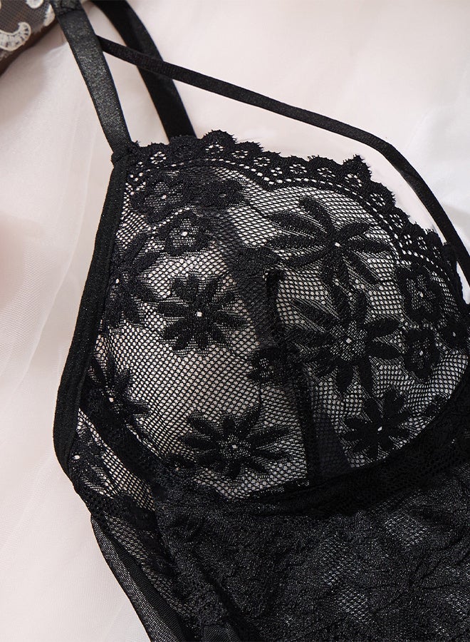 Sexy Lingerie Dress 2pcs Women Night Gown S-XL Babydoll Dress Set Mesh Sheer Lace Bridal Bride Wedding Valentine's Day - Image 3