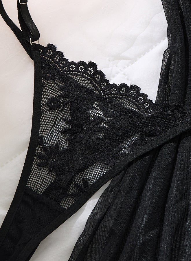 Sexy Lingerie Dress 2pcs Women Night Gown S-XL Babydoll Dress Set Mesh Sheer Lace Bridal Bride Wedding Valentine's Day - Image 4