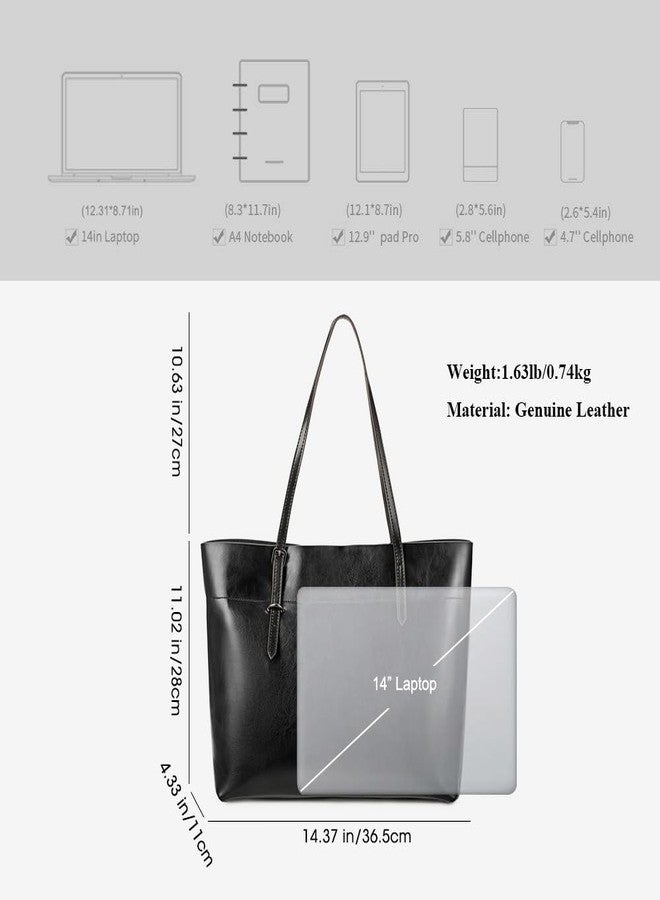 Kattee Vintage Genuine Leather Tote Shoulder Bag for Women Satchel Handbag with Top Handles (Black) - Image 3