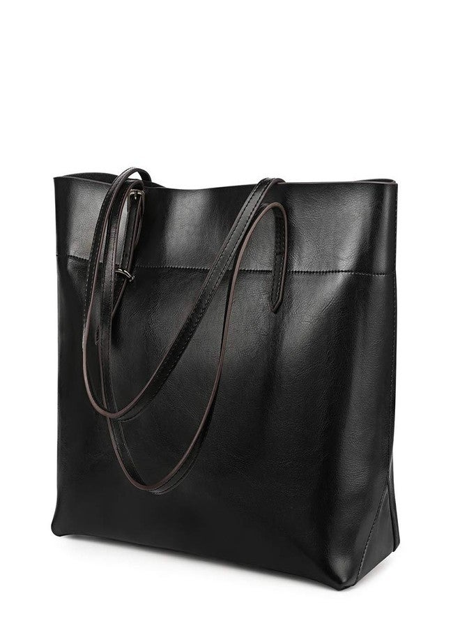 Kattee Vintage Genuine Leather Tote Shoulder Bag for Women Satchel Handbag with Top Handles (Black) - Image 1