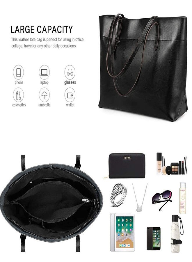 Kattee Vintage Genuine Leather Tote Shoulder Bag for Women Satchel Handbag with Top Handles (Black) - Image 4