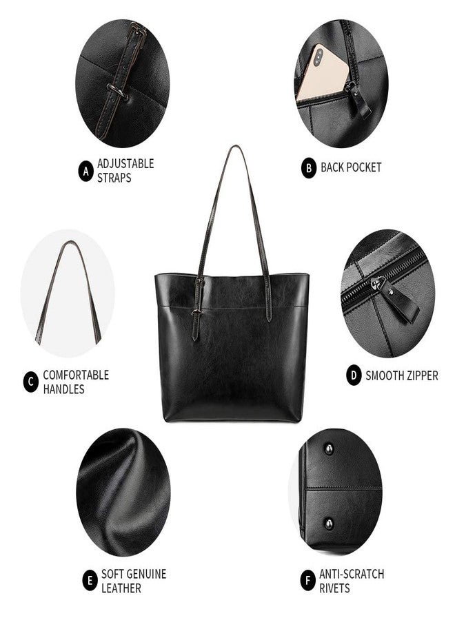 Kattee Vintage Genuine Leather Tote Shoulder Bag for Women Satchel Handbag with Top Handles (Black) - Image 5