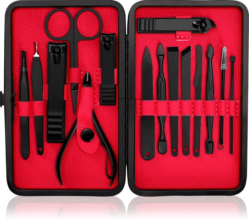 Utopia Care Manicure Kit Nail Clippers for Men and Women,16 Piece Professional Stainless Steel Manicure Set with Nail Kit, Pedicure Kit and Nail Care Grooming Kit with Luxurious Travel Case - Red - Image 1
