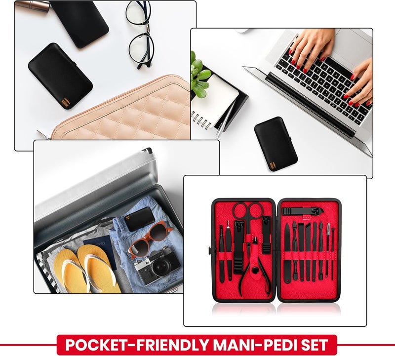 Utopia Care Manicure Kit Nail Clippers for Men and Women,16 Piece Professional Stainless Steel Manicure Set with Nail Kit, Pedicure Kit and Nail Care Grooming Kit with Luxurious Travel Case - Red - Image 5