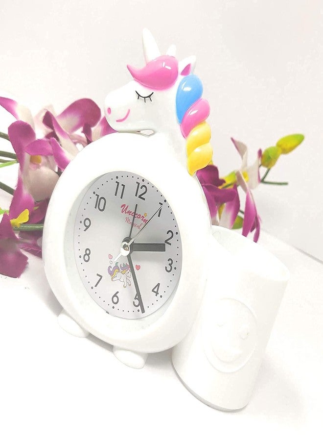 ARTLABEL Plastic Cute Cartoon Theme Desk Alarm Digital Clock For Kids (Multicolour, 14 X13 X 4Cm) (Unicorn (White)) - Image 1